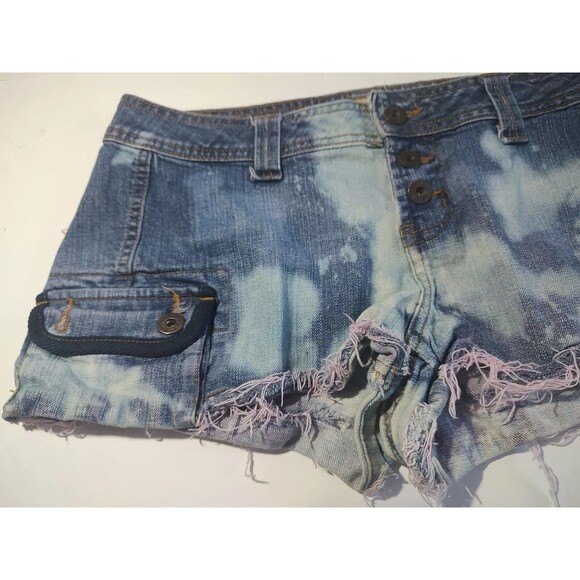 HOT PANTS SHORT Lowrise Shorts Denim LEI Cutoff Frayed shredded Distressed Sz 11 - Picture 5 of 9